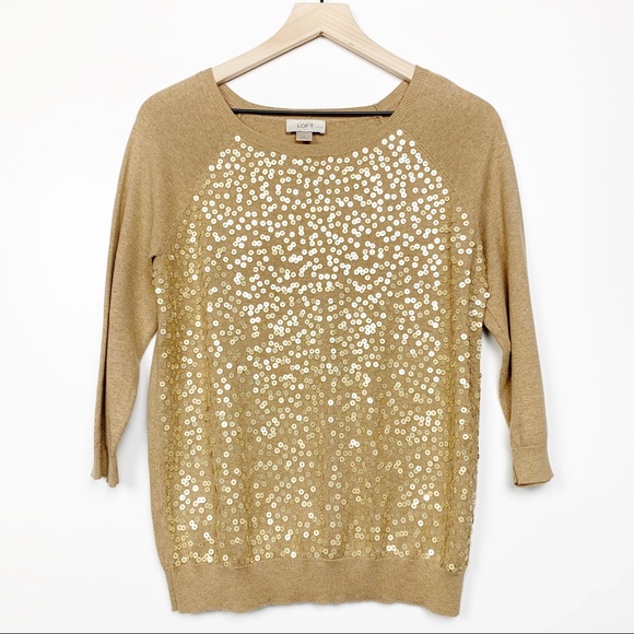 LOFT Sweaters - Loft Sweater 3/4 Sleeve Sequins Gold Camel Tan MP